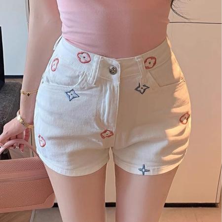 BY10566# 韩系刺绣欧货牛仔短裤女夏季时尚修身显瘦高腰休闲百搭热裤潮 服裝批發女裝批發服飾貨源