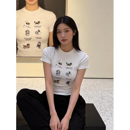 BY10570# 纯棉常规款正肩短袖高弹力新款夏季修身显瘦洋气上衣 服裝批發女裝批發服飾貨源