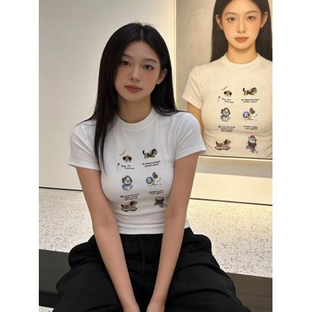 BY10570# 纯棉常规款正肩短袖高弹力新款夏季修身显瘦洋气上衣 服裝批發女裝批發服飾貨源