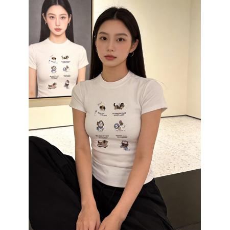 BY10570# 纯棉常规款正肩短袖高弹力新款夏季修身显瘦洋气上衣 服裝批發女裝批發服飾貨源