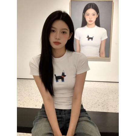 BY10571# 纯棉常规款正肩短袖高弹力新款夏季修身显瘦洋气上衣 服裝批發女裝批發服飾貨源