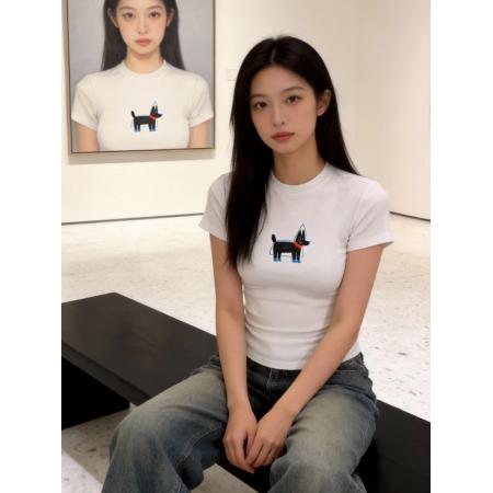 BY10571# 纯棉常规款正肩短袖高弹力新款夏季修身显瘦洋气上衣 服裝批發女裝批發服飾貨源