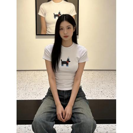 BY10571# 纯棉常规款正肩短袖高弹力新款夏季修身显瘦洋气上衣 服裝批發女裝批發服飾貨源