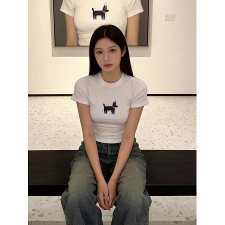 BY10571# 纯棉常规款正肩短袖高弹力新款夏季修身显瘦洋气上衣 服裝批發女裝批發服飾貨源