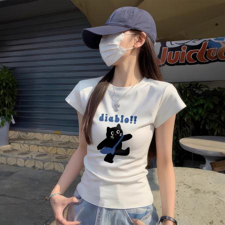 BY10573# 纯棉常规款正肩短袖高弹力新款夏季修身显瘦洋气上衣 服裝批發女裝批發服飾貨源