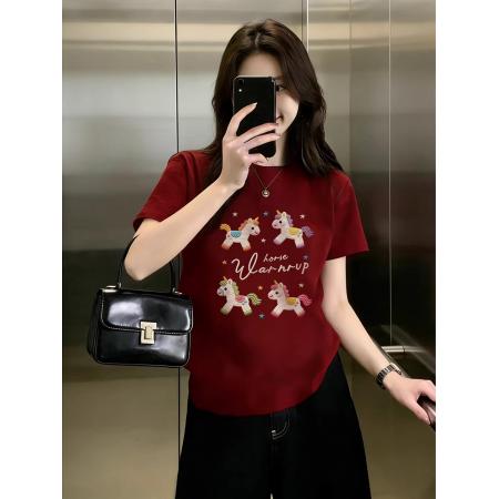 BY10574# 纯棉常规款正肩短袖高弹力新款夏季修身显瘦洋气上衣 服裝批發女裝批發服飾貨源