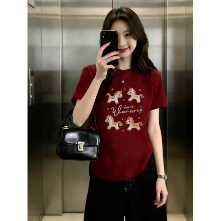 BY10574# 纯棉常规款正肩短袖高弹力新款夏季修身显瘦洋气上衣 服裝批發女裝批發服飾貨源