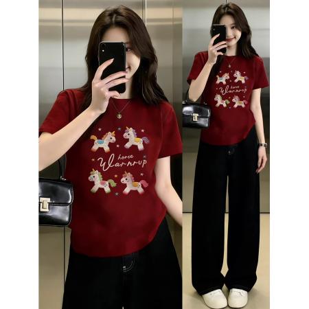 BY10574# 纯棉常规款正肩短袖高弹力新款夏季修身显瘦洋气上衣 服裝批發女裝批發服飾貨源