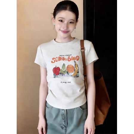 BY10577# 纯棉常规款正肩短袖高弹力新款夏季修身显瘦洋气上衣 服裝批發女裝批發服飾貨源