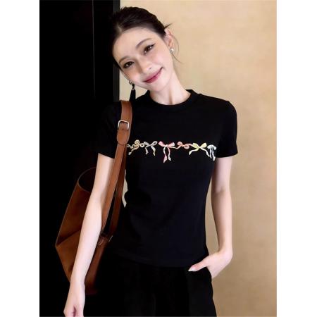 BY10578# 纯棉常规款正肩短袖高弹力新款夏季修身显瘦洋气上衣 服裝批發女裝批發服飾貨源