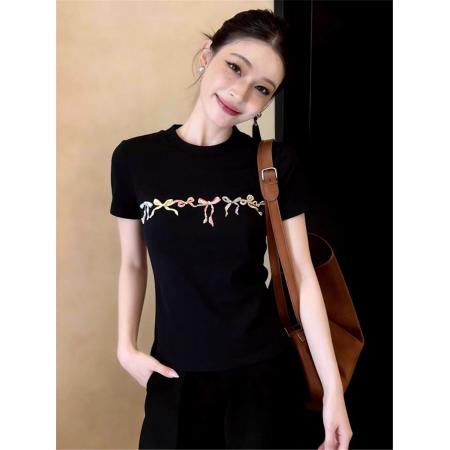 BY10578# 纯棉常规款正肩短袖高弹力新款夏季修身显瘦洋气上衣 服裝批發女裝批發服飾貨源