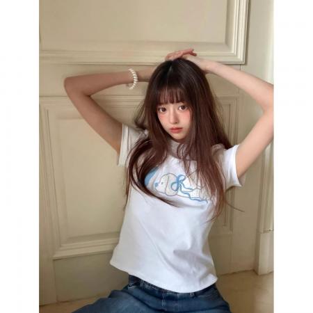 BY10580# 纯棉常规款正肩短袖高弹力新款夏季修身显瘦洋气上衣 服裝批發女裝批發服飾貨源