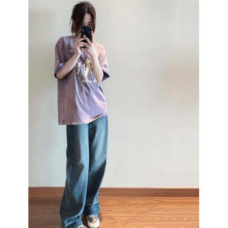 BY10582# 纯棉后包领洗水做旧短袖t恤女夏 服裝批發女裝批發服飾貨源