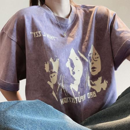 BY10582# 纯棉后包领洗水做旧短袖t恤女夏 服裝批發女裝批發服飾貨源