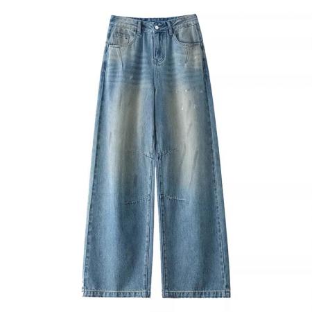 BY10591# 超火复古弯刀牛仔裤女春季新款低腰宽松遮肉今年流行镰刀裤子 服裝批發女裝批發服飾貨源