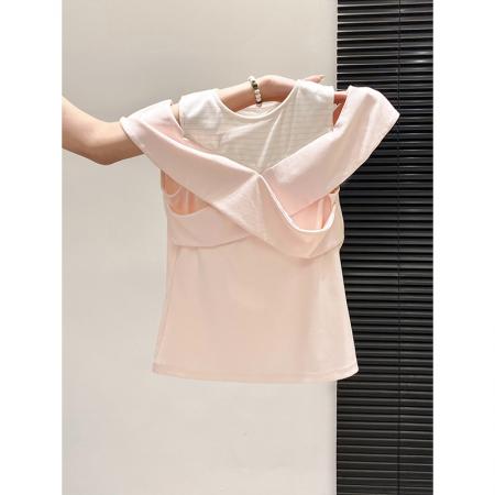 BY10595# 别致露肩短袖t恤衫女夏季新款荷叶边设计感遮肉显瘦百搭上衣 服裝批發女裝批發服飾貨源
