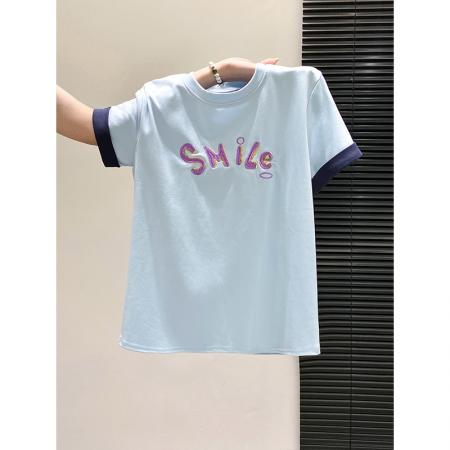 BY10597# 白色字母刺绣短袖t恤女夏季新款修身显瘦短款内搭打底上衣 服裝批發女裝批發服飾貨源