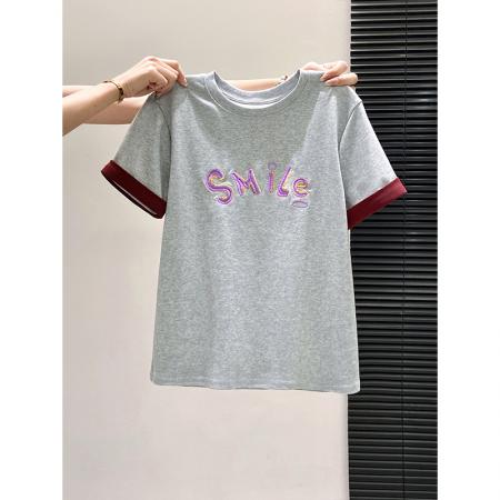 BY10597# 白色字母刺绣短袖t恤女夏季新款修身显瘦短款内搭打底上衣 服裝批發女裝批發服飾貨源