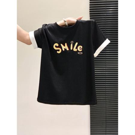 BY10597# 白色字母刺绣短袖t恤女夏季新款修身显瘦短款内搭打底上衣 服裝批發女裝批發服飾貨源