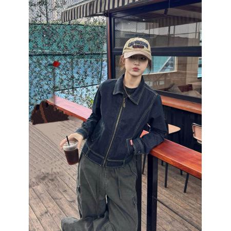 BY10600# XFX美式复古短款拉链休闲牛仔夹克外套女春秋薄款港风运动上衣潮 服裝批發女裝批發服飾貨源
