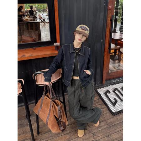 BY10600# XFX美式复古短款拉链休闲牛仔夹克外套女春秋薄款港风运动上衣潮 服裝批發女裝批發服飾貨源