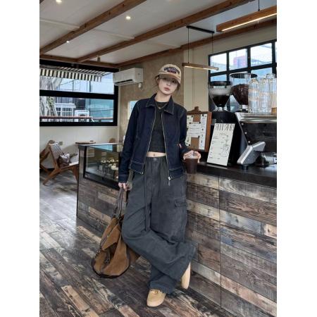 BY10600# XFX美式复古短款拉链休闲牛仔夹克外套女春秋薄款港风运动上衣潮 服裝批發女裝批發服飾貨源