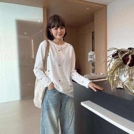 BY10601# 早春季韩版宽松显瘦百搭刺绣白色洋气套头长袖T恤衫女 服裝批發女裝批發服飾貨源