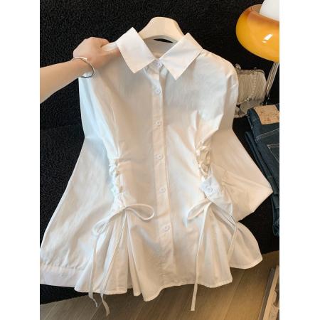 BY10603# 法式复古收腰绑带长袖衬衫女春季新款设计感小众气质翻领衬衣 服裝批發女裝批發服飾貨源