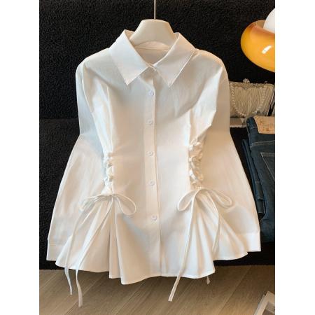BY10603# 法式复古收腰绑带长袖衬衫女春季新款设计感小众气质翻领衬衣 服裝批發女裝批發服飾貨源