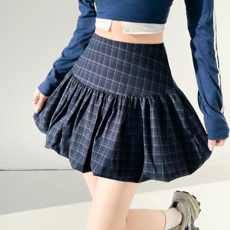 BY10608# 百褶花苞裙半身裙女秋新款蓬蓬裙短裙高腰A字裙半裙裙子 服裝批發女裝批發服飾貨源