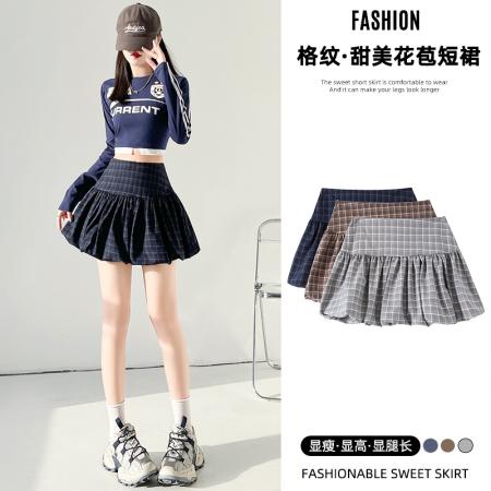 BY10608# 百褶花苞裙半身裙女秋新款蓬蓬裙短裙高腰A字裙半裙裙子 服裝批發女裝批發服飾貨源