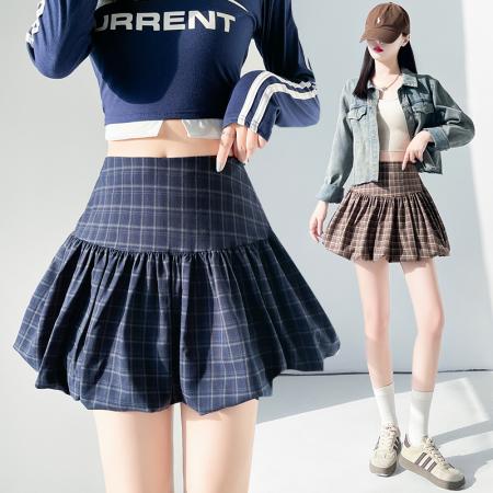 BY10608# 百褶花苞裙半身裙女秋新款蓬蓬裙短裙高腰A字裙半裙裙子 服裝批發女裝批發服飾貨源