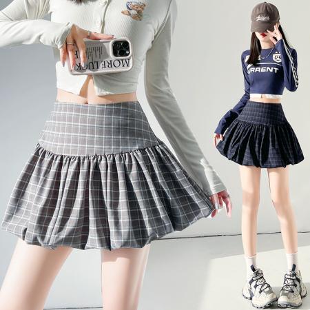 BY10608# 百褶花苞裙半身裙女秋新款蓬蓬裙短裙高腰A字裙半裙裙子 服裝批發女裝批發服飾貨源