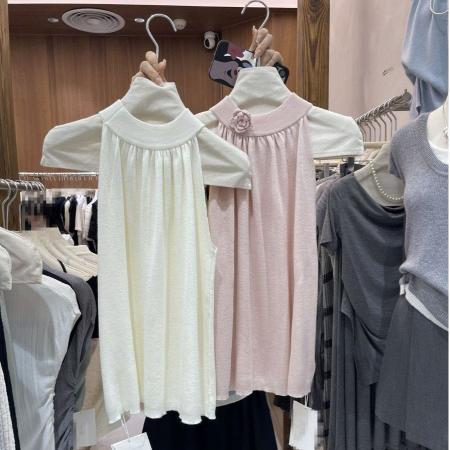 BY10610# 气质高级感无袖挂脖吊带针织背心女夏季设计小众宽松休闲外 服裝批發女裝批發服飾貨源