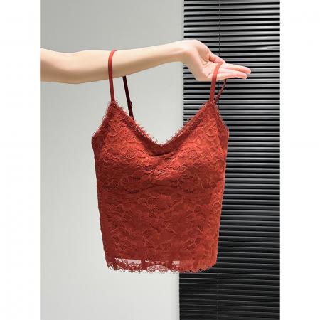 BY10612# 纯欲风新年红色蕾丝吊带背心带胸垫春夏季性感一体美背内 服裝批發女裝批發服飾貨源