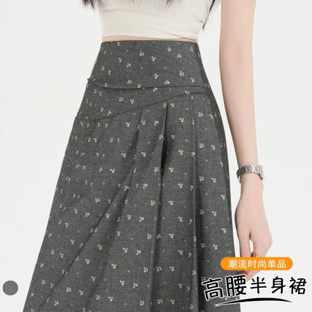 BY10613# 碎花半身裙春夏新款设计感复古褶长裙高腰显瘦大摆A字裙 服裝批發女裝批發服飾貨源
