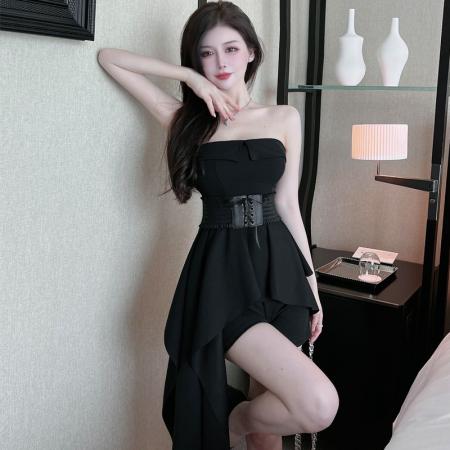 BY10623# 辣妹纯欲套装女修身封腰不规则抹胸上衣内搭打底裤三件套 服裝批發女裝批發服飾貨源