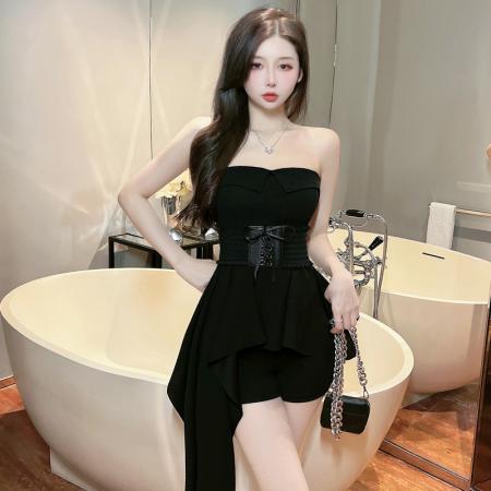 BY10623# 辣妹纯欲套装女修身封腰不规则抹胸上衣内搭打底裤三件套 服裝批發女裝批發服飾貨源