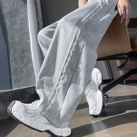 BY10626# 春夏新款薄款弯刀裤香蕉裤窄版阔腿直筒蕾丝拖地裤女 服裝批發女裝批發服飾貨源