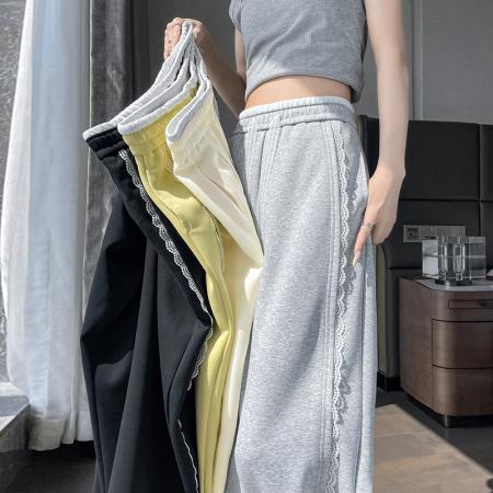 BY10626# 春夏新款薄款弯刀裤香蕉裤窄版阔腿直筒蕾丝拖地裤女 服裝批發女裝批發服飾貨源
