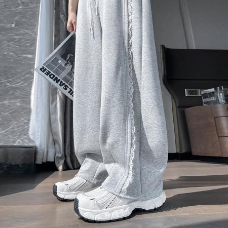 BY10626# 春夏新款薄款弯刀裤香蕉裤窄版阔腿直筒蕾丝拖地裤女 服裝批發女裝批發服飾貨源