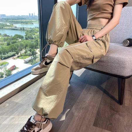 BY10627# 夏季新款速干工装裤女薄款高腰透气速干裤九分哈伦运动裤 服裝批發女裝批發服飾貨源