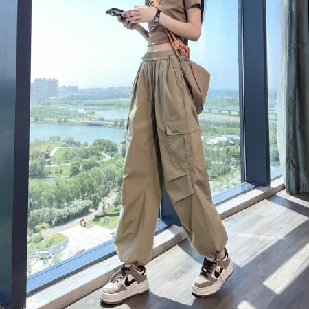 BY10627# 夏季新款速干工装裤女薄款高腰透气速干裤九分哈伦运动裤 服裝批發女裝批發服飾貨源