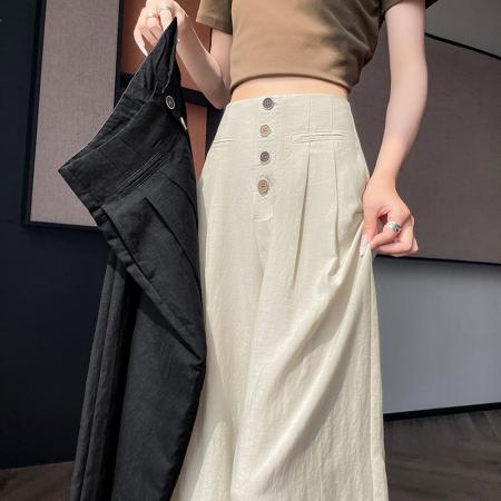 BY10629# 夏季新款天丝亚麻裤阔腿裤薄款高腰冰丝窄版拖地裤女 服裝批發女裝批發服飾貨源
