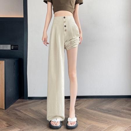 BY10629# 夏季新款天丝亚麻裤阔腿裤薄款高腰冰丝窄版拖地裤女 服裝批發女裝批發服飾貨源
