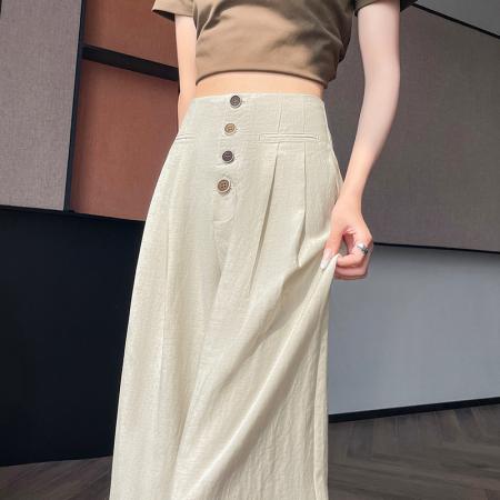 BY10629# 夏季新款天丝亚麻裤阔腿裤薄款高腰冰丝窄版拖地裤女 服裝批發女裝批發服飾貨源