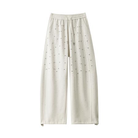 BY10631# 春夏新款压钻满天星高腰束脚阔腿两穿卫裤直筒休闲裤女 服裝批發女裝批發服飾貨源