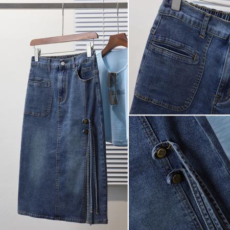 BY10634# 夏新款大码弹力松紧腰薄款牛仔半身裙胖MM休闲中长款A字裙 服裝批發女裝批發服飾貨源