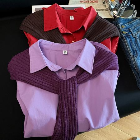 BY10639# 洋气软糯减龄高级感紫色衬衫女新款休闲时尚披肩衬衣 服裝批發女裝批發服飾貨源