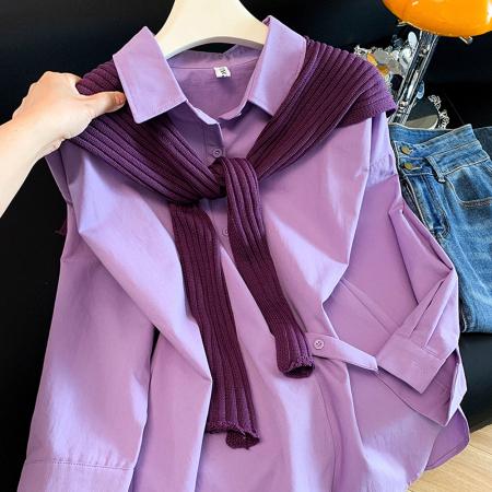 BY10639# 洋气软糯减龄高级感紫色衬衫女新款休闲时尚披肩衬衣 服裝批發女裝批發服飾貨源
